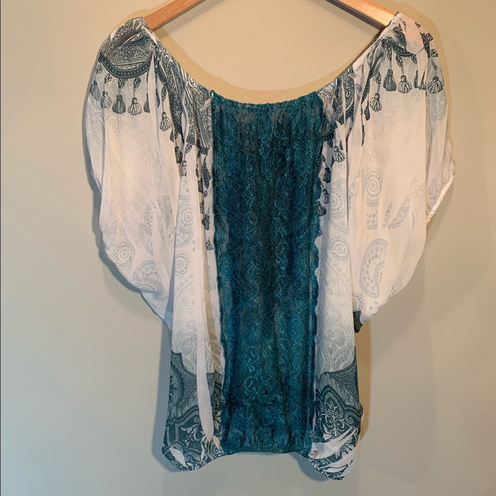 Turquoise Lace Back Flowy Top